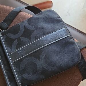 Black Leather Trim Zippered  Crossbody Bag